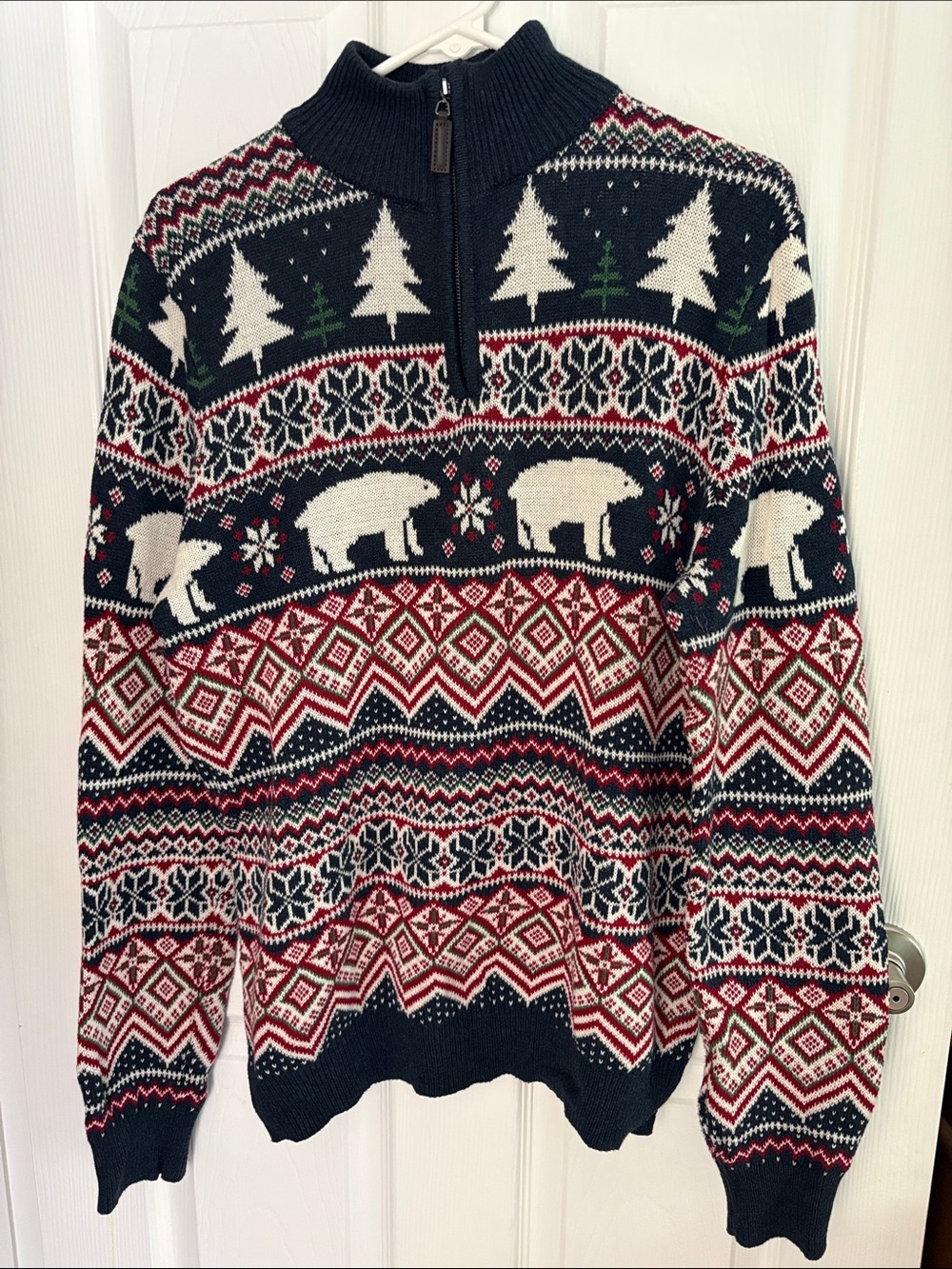 Men's Navy Fair Isle Half-Zip Sweater - Holiday Pattern